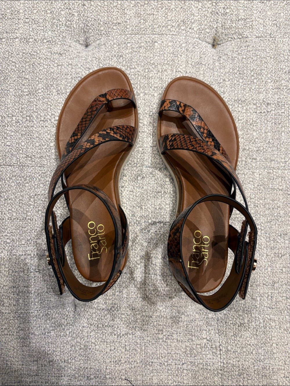 Franco Sarto Brown Snake-Print Strappy Ankle Sandals
